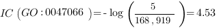 IC(GO:0047066) = -log({5} / {168,919}) = 4.53