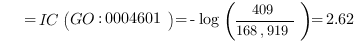 ~~~= IC(GO:0004601) = -log({409} / {168,919}) = 2.62